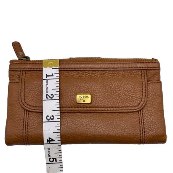FOSSIL Emma Saddle Brown Soft Pebble Genuine Leather Bi-fold Wallet Clutch - Picture 7 of 10